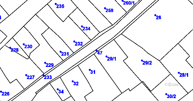 Parcela st. 47 v KÚ Klášterec nad Ohří, Katastrální mapa