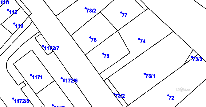 Parcela st. 75 v KÚ Klášterec nad Ohří, Katastrální mapa