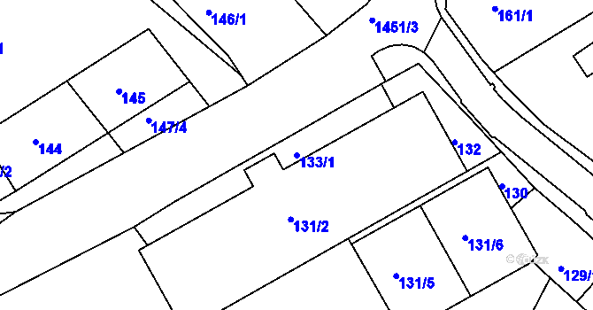 Parcela st. 133/1 v KÚ Klášterec nad Ohří, Katastrální mapa