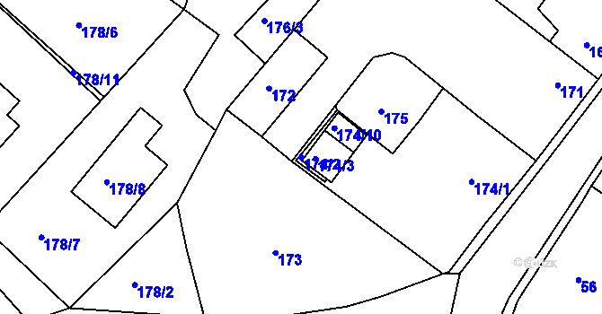 Parcela st. 174/2 v KÚ Klášterec nad Ohří, Katastrální mapa