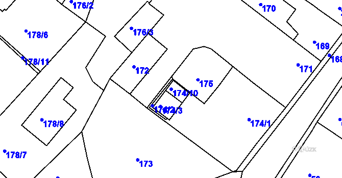 Parcela st. 174/10 v KÚ Klášterec nad Ohří, Katastrální mapa