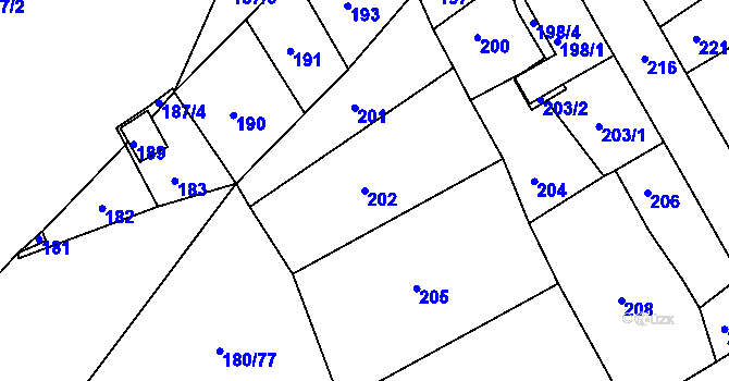 Parcela st. 202 v KÚ Klášterec nad Ohří, Katastrální mapa