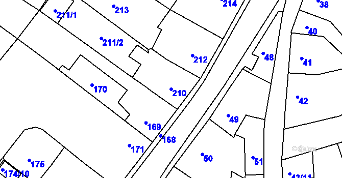 Parcela st. 210 v KÚ Klášterec nad Ohří, Katastrální mapa