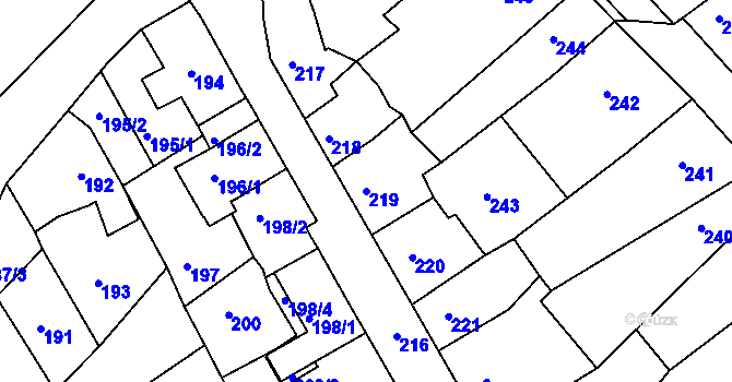 Parcela st. 219 v KÚ Klášterec nad Ohří, Katastrální mapa