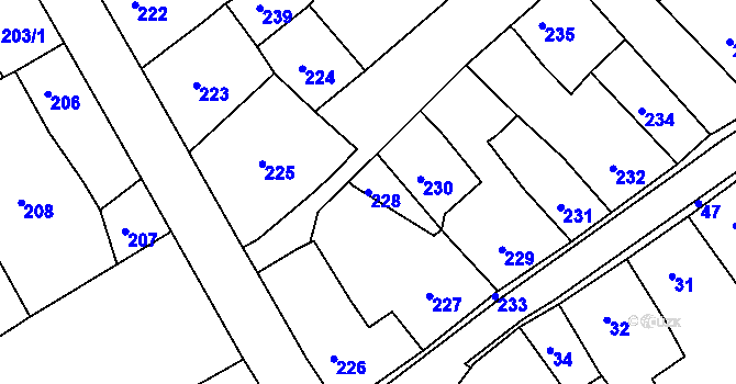 Parcela st. 228 v KÚ Klášterec nad Ohří, Katastrální mapa
