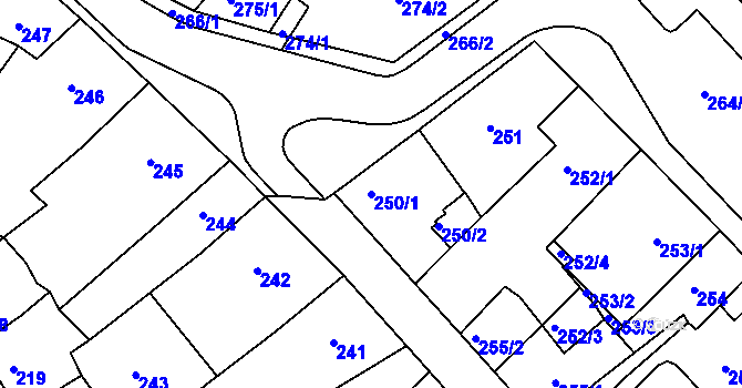 Parcela st. 250/1 v KÚ Klášterec nad Ohří, Katastrální mapa