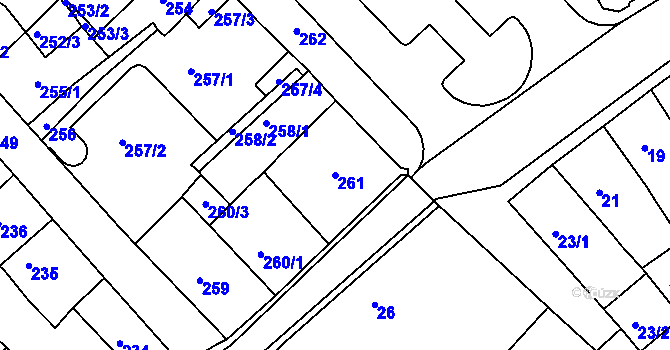 Parcela st. 261 v KÚ Klášterec nad Ohří, Katastrální mapa