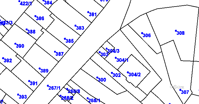Parcela st. 303 v KÚ Klášterec nad Ohří, Katastrální mapa