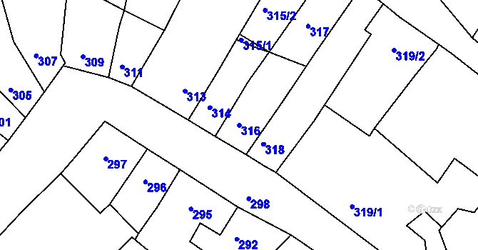 Parcela st. 316 v KÚ Klášterec nad Ohří, Katastrální mapa