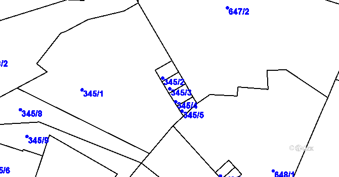 Parcela st. 345/3 v KÚ Klášterec nad Ohří, Katastrální mapa