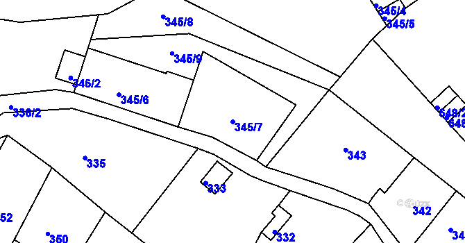 Parcela st. 345/7 v KÚ Klášterec nad Ohří, Katastrální mapa