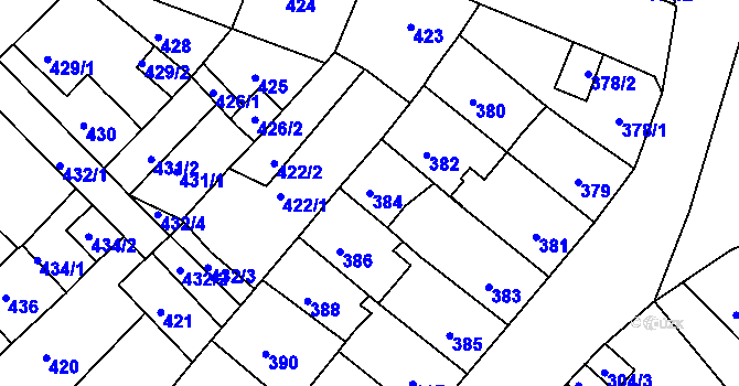 Parcela st. 384 v KÚ Klášterec nad Ohří, Katastrální mapa