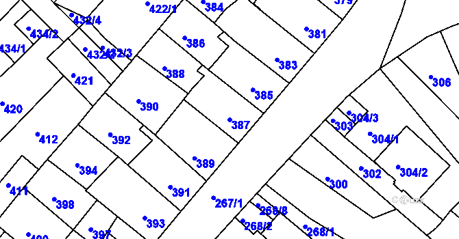 Parcela st. 387 v KÚ Klášterec nad Ohří, Katastrální mapa