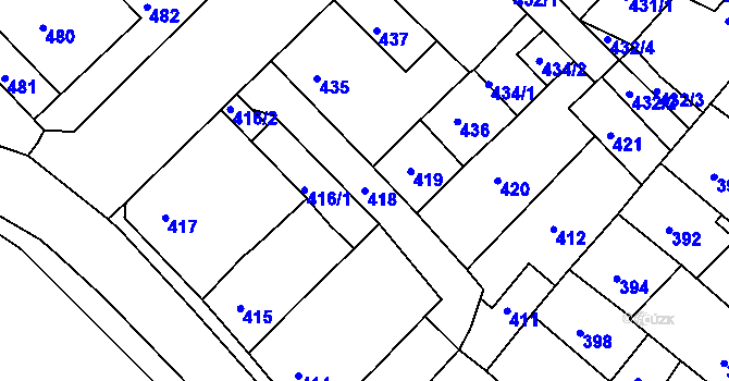 Parcela st. 418 v KÚ Klášterec nad Ohří, Katastrální mapa