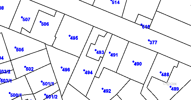 Parcela st. 493 v KÚ Klášterec nad Ohří, Katastrální mapa