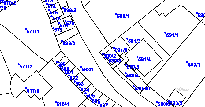 Parcela st. 580/2 v KÚ Klášterec nad Ohří, Katastrální mapa