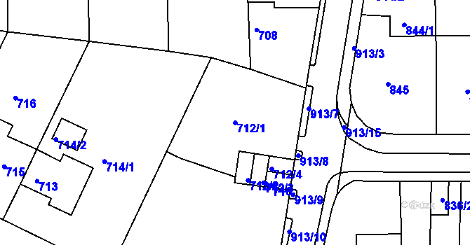 Parcela st. 712/1 v KÚ Klášterec nad Ohří, Katastrální mapa