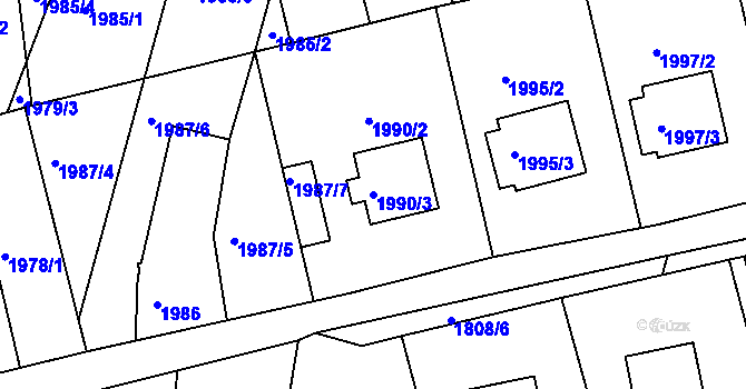 Parcela st. 1990/3 v KÚ Klášterec nad Ohří, Katastrální mapa