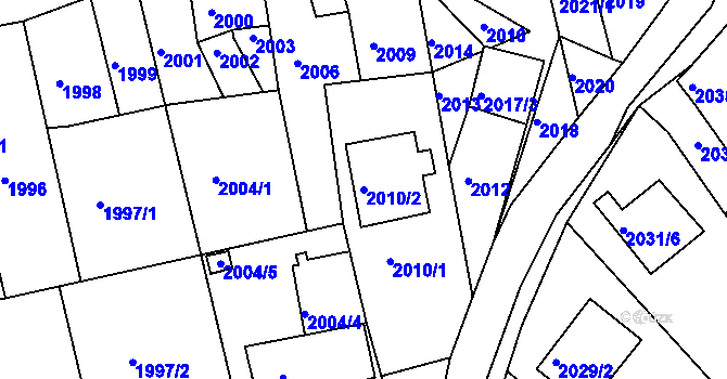 Parcela st. 2010/2 v KÚ Klášterec nad Ohří, Katastrální mapa