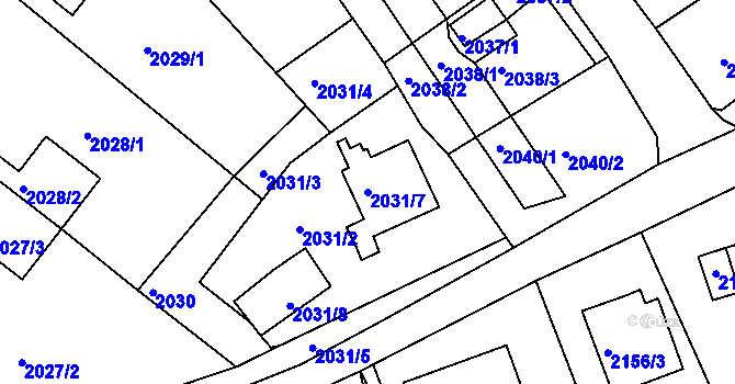 Parcela st. 2031/7 v KÚ Klášterec nad Ohří, Katastrální mapa