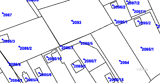 Parcela st. 2086/5 v KÚ Klášterec nad Ohří, Katastrální mapa