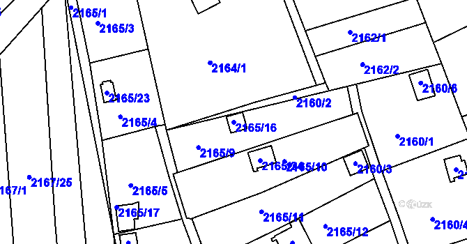 Parcela st. 2165/16 v KÚ Klášterec nad Ohří, Katastrální mapa