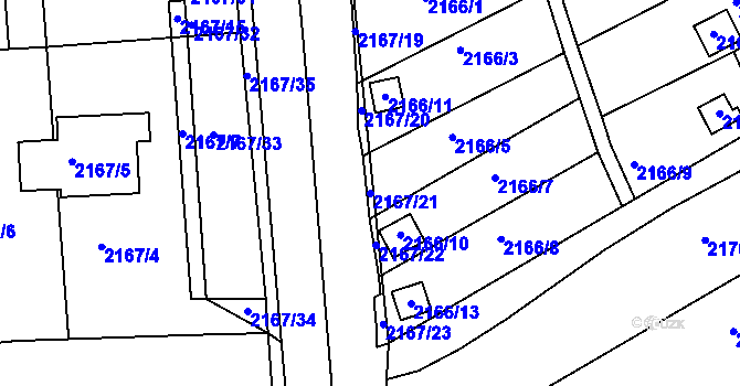 Parcela st. 2167/21 v KÚ Klášterec nad Ohří, Katastrální mapa