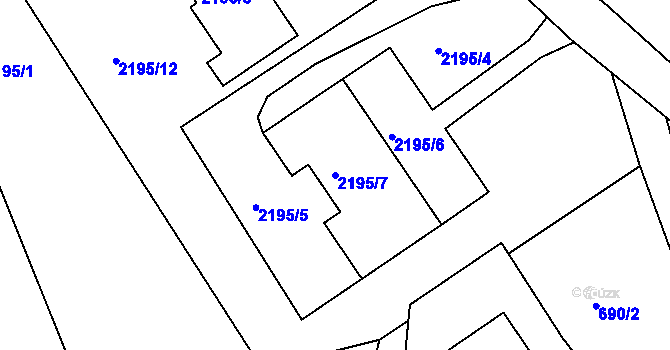 Parcela st. 2195/7 v KÚ Klášterec nad Ohří, Katastrální mapa