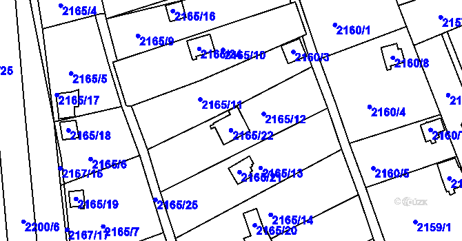 Parcela st. 2165/22 v KÚ Klášterec nad Ohří, Katastrální mapa