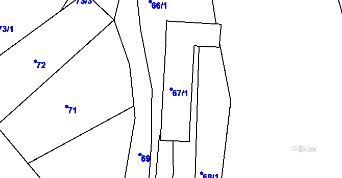 Parcela st. 67/1 v KÚ Klášterec nad Ohří, Katastrální mapa