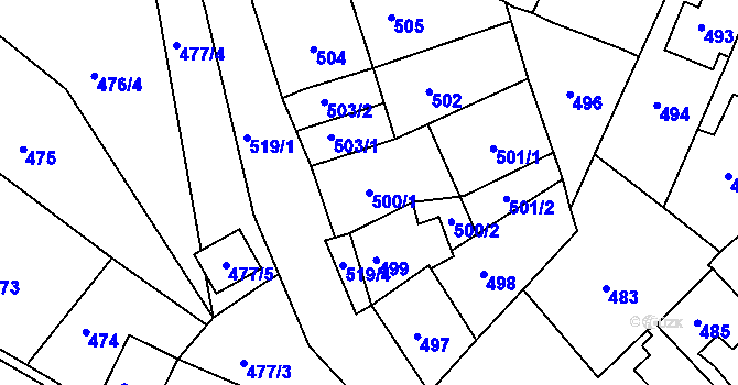 Parcela st. 500/1 v KÚ Klášterec nad Ohří, Katastrální mapa