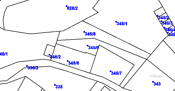 Parcela st. 345/9 v KÚ Klášterec nad Ohří, Katastrální mapa