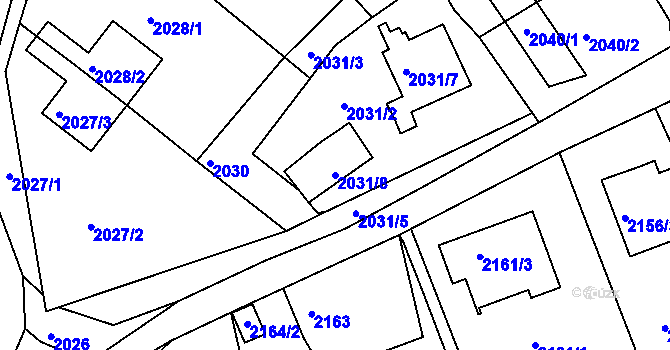 Parcela st. 2031/8 v KÚ Klášterec nad Ohří, Katastrální mapa