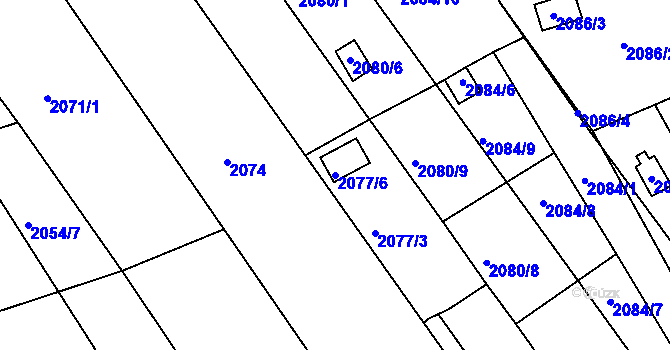 Parcela st. 2077/6 v KÚ Klášterec nad Ohří, Katastrální mapa