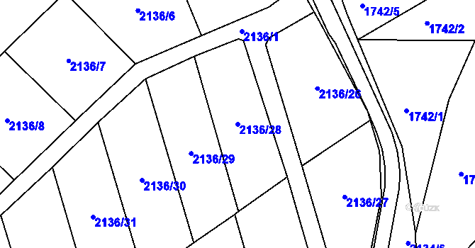 Parcela st. 2136/28 v KÚ Klášterec nad Ohří, Katastrální mapa