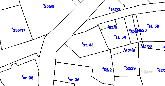 Parcela st. 45 v KÚ Klášterecká Jeseň, Katastrální mapa