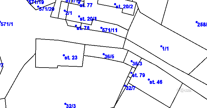 Parcela st. 36/5 v KÚ Klášterecká Jeseň, Katastrální mapa