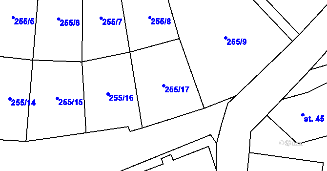 Parcela st. 255/17 v KÚ Klášterecká Jeseň, Katastrální mapa