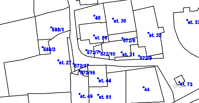 Parcela st. 572/10 v KÚ Klášterecká Jeseň, Katastrální mapa