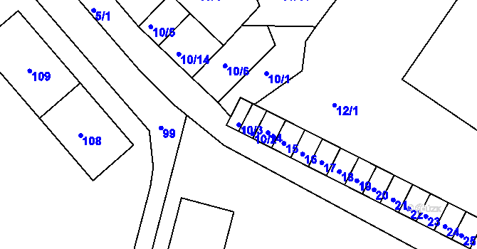 Parcela st. 10/3 v KÚ Miřetice u Klášterce nad Ohří, Katastrální mapa