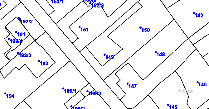 Parcela st. 149 v KÚ Miřetice u Klášterce nad Ohří, Katastrální mapa