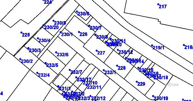 Parcela st. 227 v KÚ Miřetice u Klášterce nad Ohří, Katastrální mapa