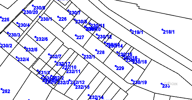 Parcela st. 228 v KÚ Miřetice u Klášterce nad Ohří, Katastrální mapa