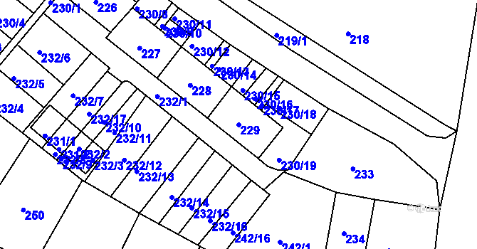 Parcela st. 229 v KÚ Miřetice u Klášterce nad Ohří, Katastrální mapa