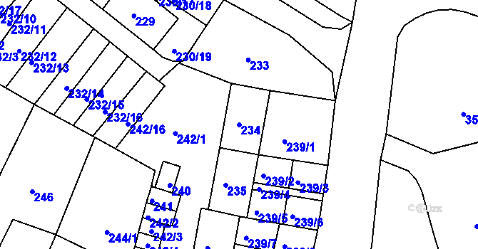 Parcela st. 234 v KÚ Miřetice u Klášterce nad Ohří, Katastrální mapa