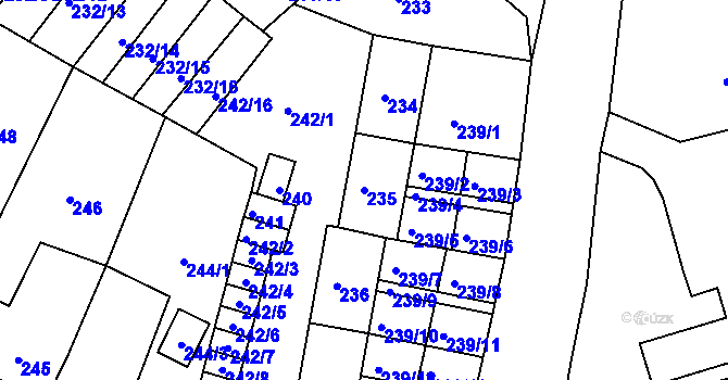 Parcela st. 235 v KÚ Miřetice u Klášterce nad Ohří, Katastrální mapa
