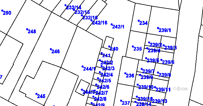 Parcela st. 241 v KÚ Miřetice u Klášterce nad Ohří, Katastrální mapa