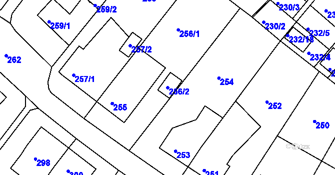 Parcela st. 256/2 v KÚ Miřetice u Klášterce nad Ohří, Katastrální mapa