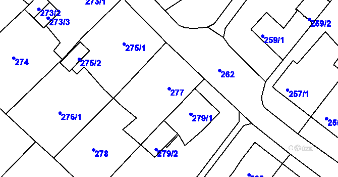 Parcela st. 277 v KÚ Miřetice u Klášterce nad Ohří, Katastrální mapa