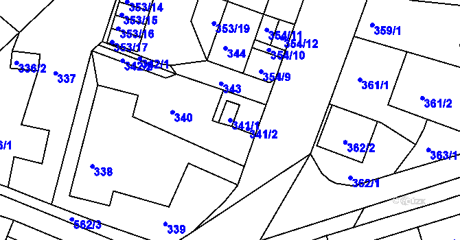 Parcela st. 341/1 v KÚ Miřetice u Klášterce nad Ohří, Katastrální mapa
